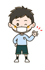 マスクをつけた男の子　ポーズ　イラスト