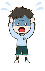 頭をかかえる男の子　ポーズ　イラスト