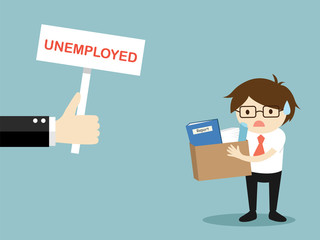 Business concept, businessman is unemployed. Vector illustration.