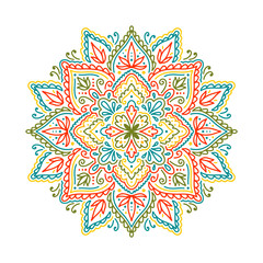 Graphic round mandala abstract isolated in white background..Boho indian shape.Ethnic oriental style.