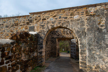 Fototapeta na wymiar Mission San Juan Capistrano in San Antonio, Texas, USA. The Mission is a part of the San Antonio Missions UNESCO World Heritage Site.