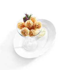 Breaded Cheese Balls with Mozzarella, Cottage Cheese and Tartar Sauce