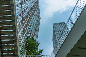 Modern city commercial center skyscrapers scenery in Beijing, low angle shot