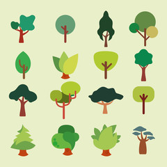 Variety trees icon set pack vector design