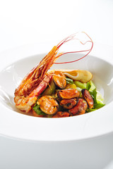 Exquisite Serving Warm Salad with Seafood and Avocado