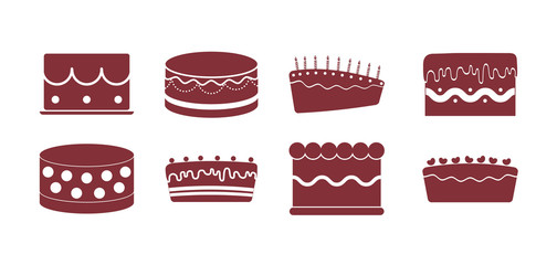 Variety cake icon set pack vector design