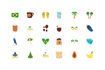 set of icons of rio de janeiro carnival on white background