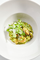 Risotto with seafood top view