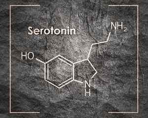 Chemical molecular formula hormone serotonin. Infographics illustration.