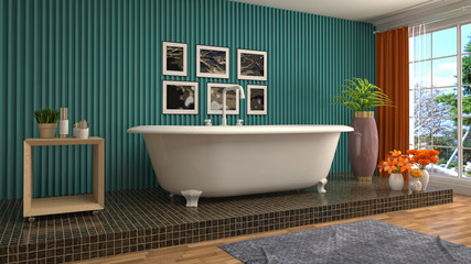 Fototapeta na wymiar Bathroom interior. 3D illustration. Bath