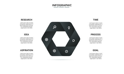hexagon black Infographic stack chart design with icons and options or steps. Infographics for business concept. Can be used for presentations banner, workflow layout, process diagram, flow chart 