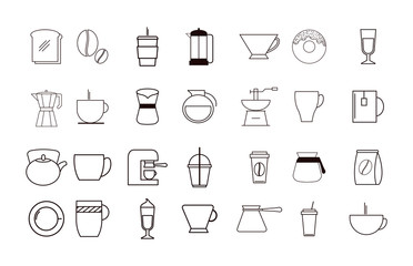 Variety coffee icon set pack vector design