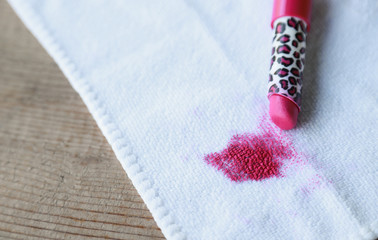 Dirty stain from lipstick in daily life 