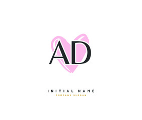 A D AD Beauty vector initial logo, handwriting logo of initial signature, wedding, fashion, jewerly, boutique, floral and botanical with creative template for any company or business.
