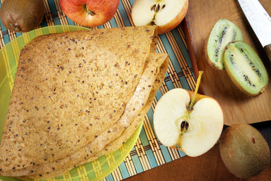 Healthy fruit pastille made of kiwi and apples. Vegetarian dietetic food