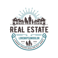 Fototapeta premium Vintage real estate logo design classic style, home house family silhouette element building 
