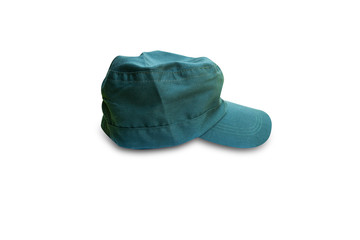 Vietnam Glove Dark green hat with red star isolated on white background. Baseball caps in military style.