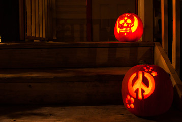 Hallowween pumpkins waiting for trick or treaters to call by at this spooky time of year