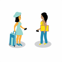 Happy meeting of two friends. The concept of friendship, success. Vector illustration in flat style