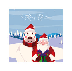 Merry christmas santa claus and bear vector design
