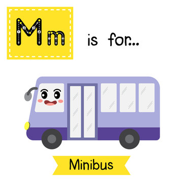 Letter M tracing. Minibus