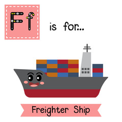 Letter F tracing. Freighter Ship