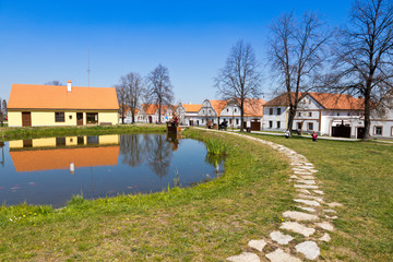  famous Holasovice village, South Bohemia, Czech republic protected by UNESCO. Typical peasant architecture from 19th century in baroque style.