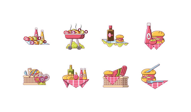 Variety picnic icon set pack vector design
