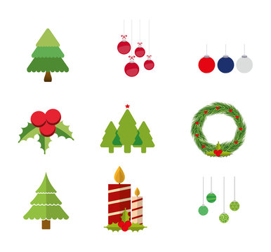 Variety merry christmas icon set pack vector design