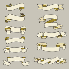 set of hand drawn vector doodle ribbon banner illustrations.