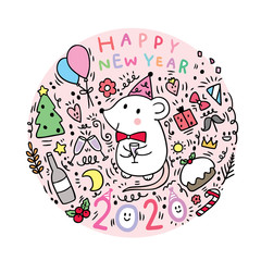 Cartoon cute new year 2020 mouses celebration vector.