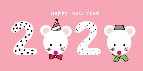 Cartoon cute new year 2020 mouses celebration vector.