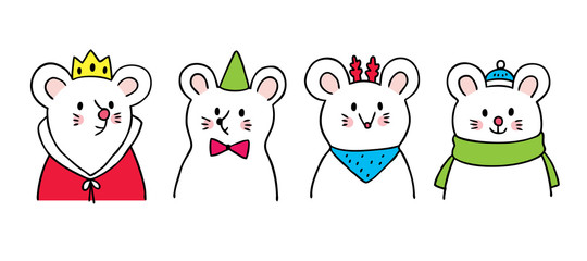 Obraz na płótnie Canvas Cartoon cute new year 2020 mouses celebration vector.