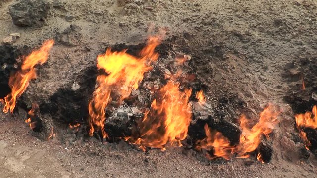 Natural eternal flame. Burning mountain. Yanardag. Place of pilgrimage. Burning land in Azerbaijan. Baku.