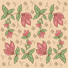 indonesian batik with plant floral motifs seamless pattern for Wallpaper, whole Cloth, textile, Original From Indonesia