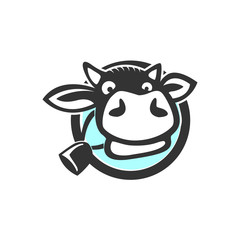 Dairy cow milk head logo, cow cattle farm livestock animal head icon, bovine taurus farm. simple minimalist icon sticker design.