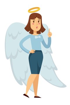 Woman in office suit with angel wings and halo businesswoman