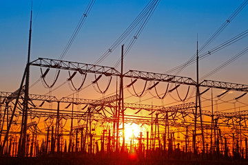 Wire electrical energy at sunset