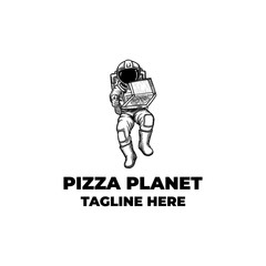 Astronaut mascot character hold delicious big pizza logo template