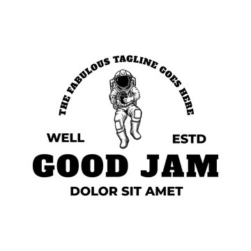 Astronaut mascot character hold delicious fruit jam logo template
