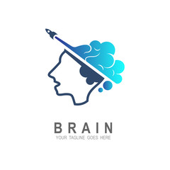 Brain logo with smart design illustration , Rocket and brain logo design creative