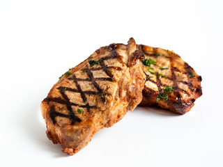  Grill restaurant meat menu-grilled pork chops. Isolate.