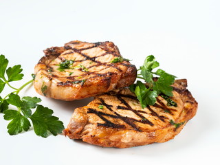  Grill restaurant meat menu-grilled pork chops. Isolate.