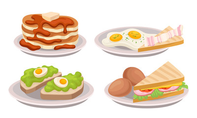 Delicious Breakfast Meal Vector Items Isolated On White Background