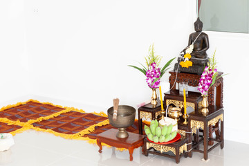 Fototapeta na wymiar Buddhism collection table set