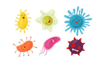 Fototapeta na wymiar Set of cartoon germs. Vector illustration on a white background.