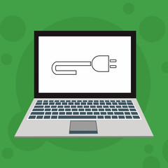 plugged cable , charging ,Power plug with laptop vector icon illustration template