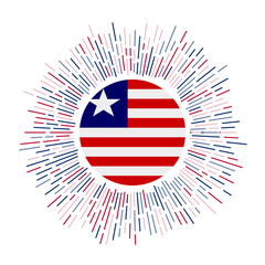 Liberia sign. Country flag with colorful rays. Radiant sunburst with Liberia flag. Vector illustration.