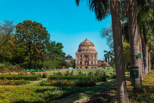A view of the Lodhi garden with palm trees and ancient tomb, a famous  tourist place in Delhi, India. Stock Photo | Adobe Stock