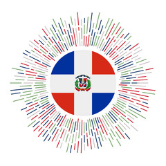 Dominicana sign. Country flag with colorful rays. Radiant sunburst with Dominicana flag. Vector illustration.